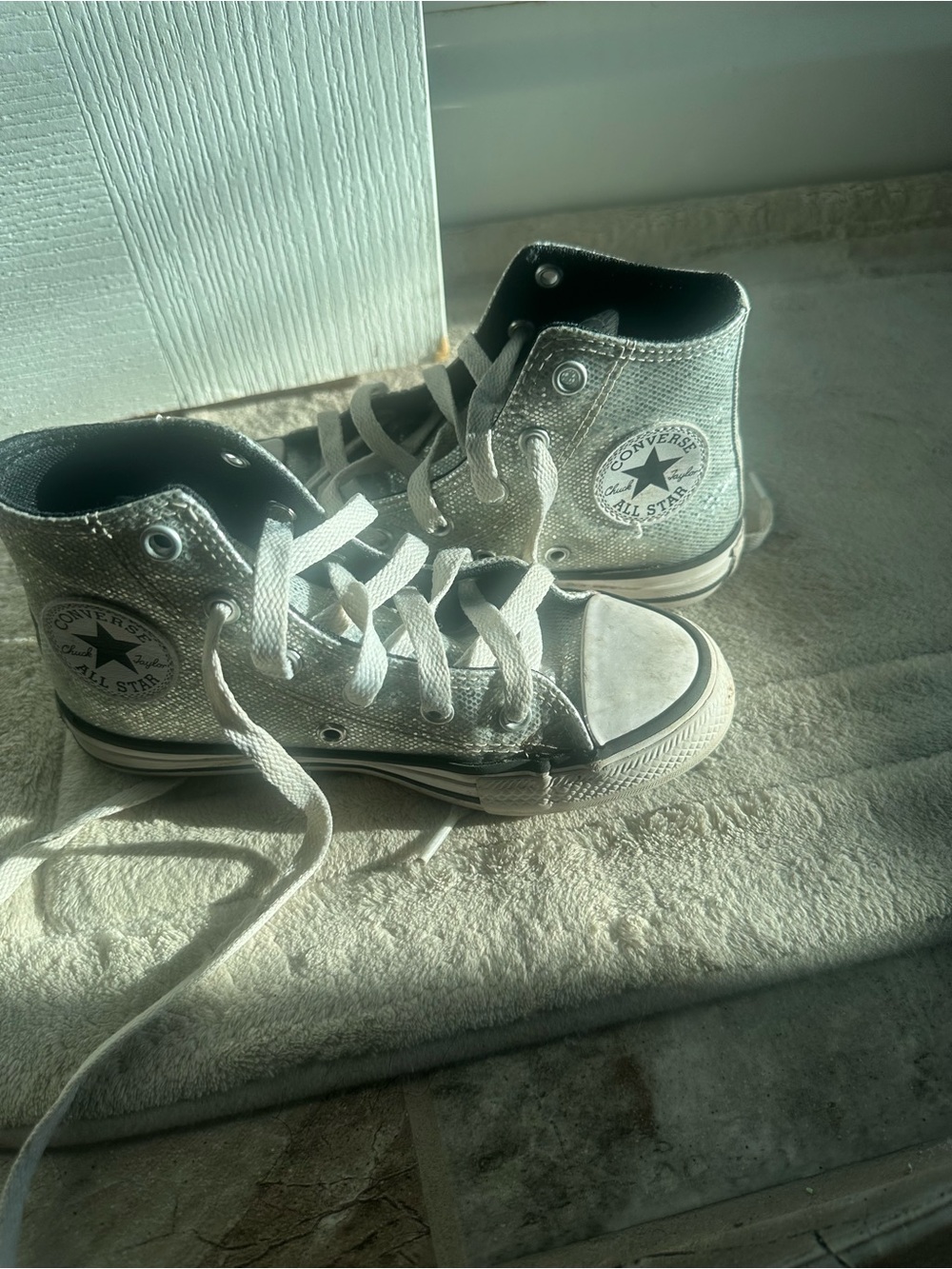 Converse Kids Silver Glitter Chuck Taylor High Top Sneakers